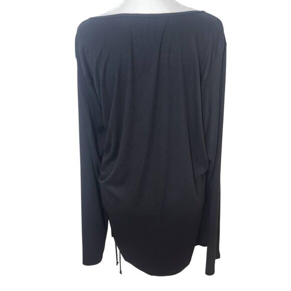 Lush Black Ribbed Knit Top with Drawstring Ruching Size 3X Plus Size Black Top - Picture 2 of 9